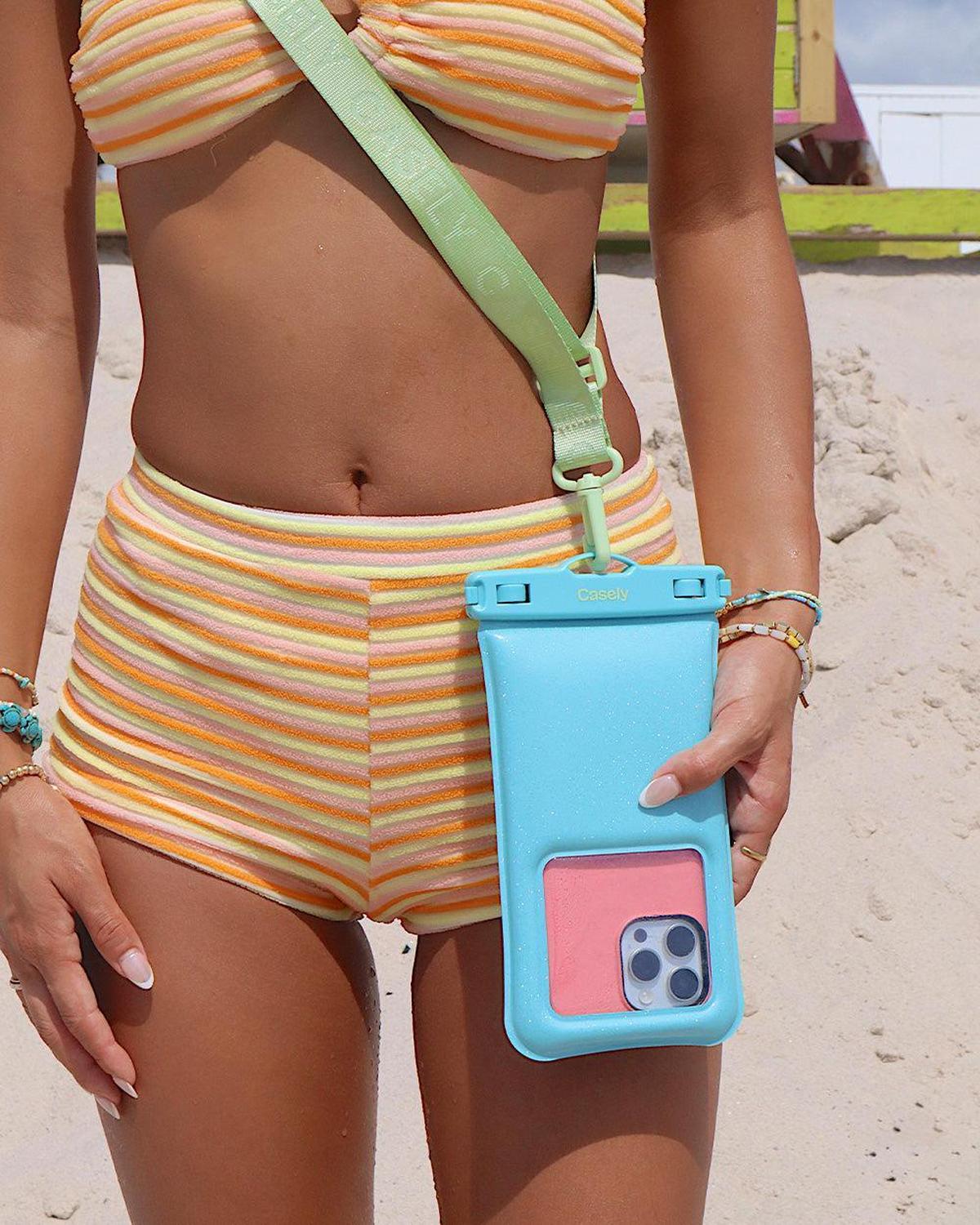 AquaBuddy | Aquamarine Ocean Blue Shimmer Waterproof Phone Pouch